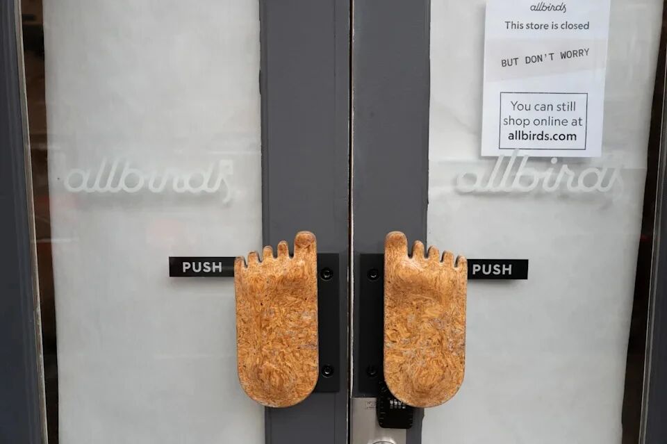CHICAGO, ILLINOIS - APRIL 02: Paper covers the windows of a shuttered Allbirds store on April 02, 2026 in Chicago, Illinois. Five years ago, with 45 retail stores, the fast-growing brand had a market capitalization of about $4 billion. Today, with only 2 outlets stores, the company's remaining assets are reportedly being sold for $39 million, roughly 1% of its peak market capitalization. (Photo by Scott Olson/Getty Images)